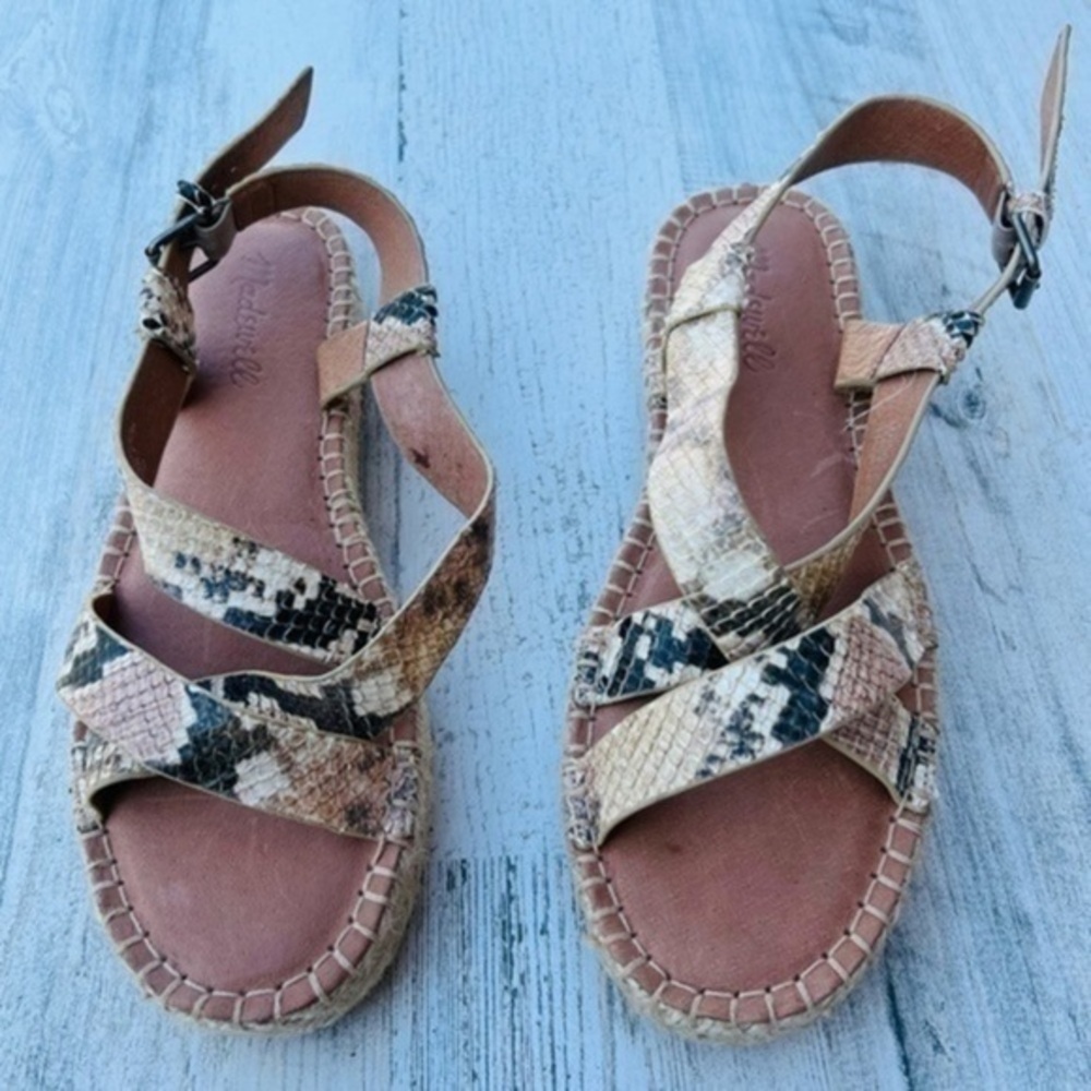 Madewell Snake Print Espadrille Platform Sandals - Beige/Tan/Black - Picture 3 of 13